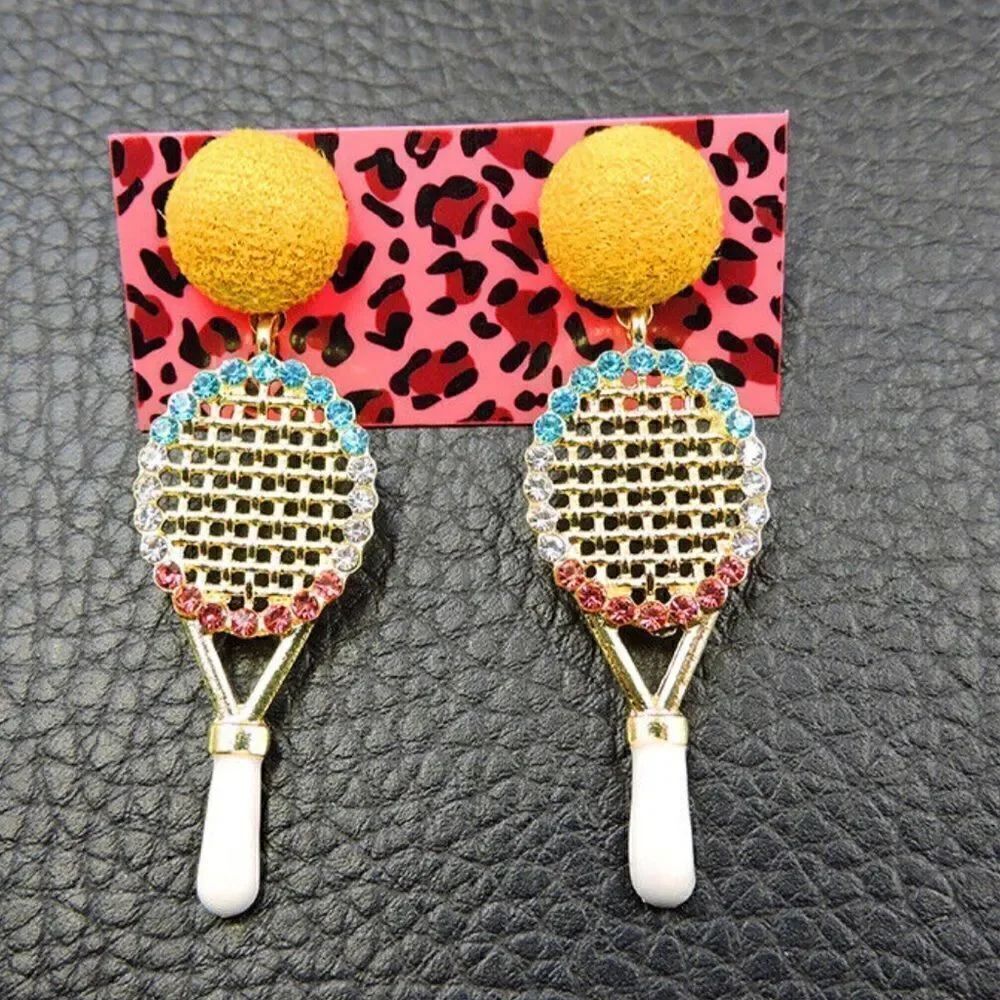 💛 Betsey Johnson crystal tennis racket & ball stud earrings 💛